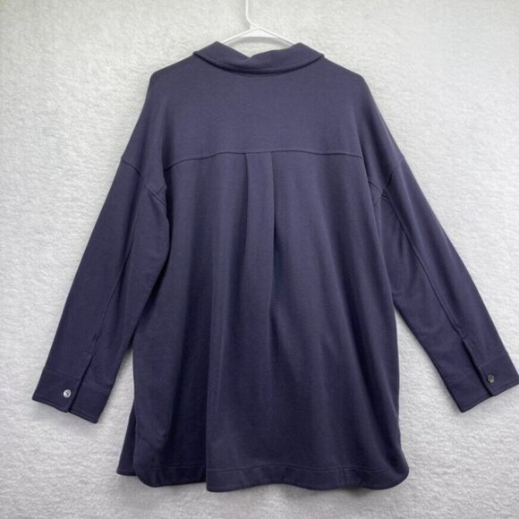 New Pure Jill Womens Duster Jacket Sz Large Prima Cotton Button Front Navy Blue - Picture 3 of 10
